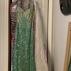 La Femme mint all sequin Prom Dress